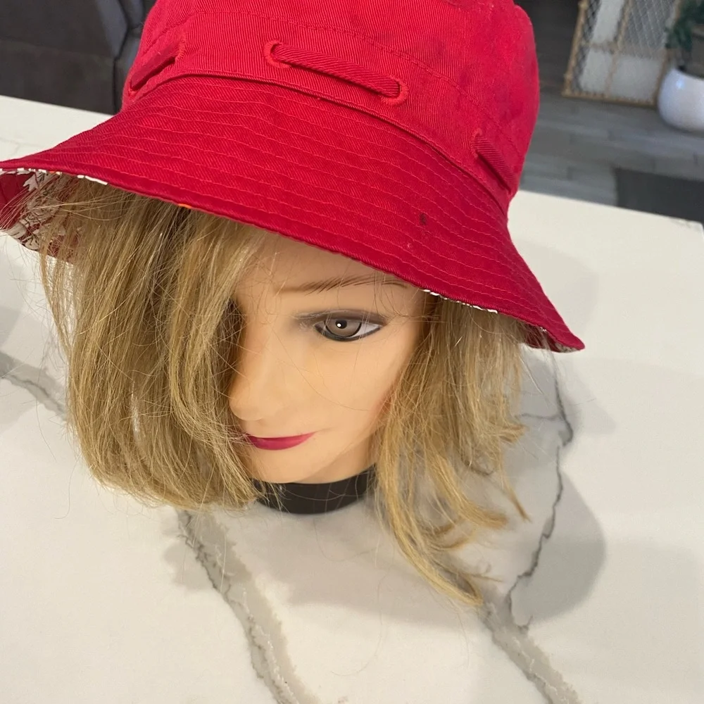 Bucket Hat Double sided color red and flower